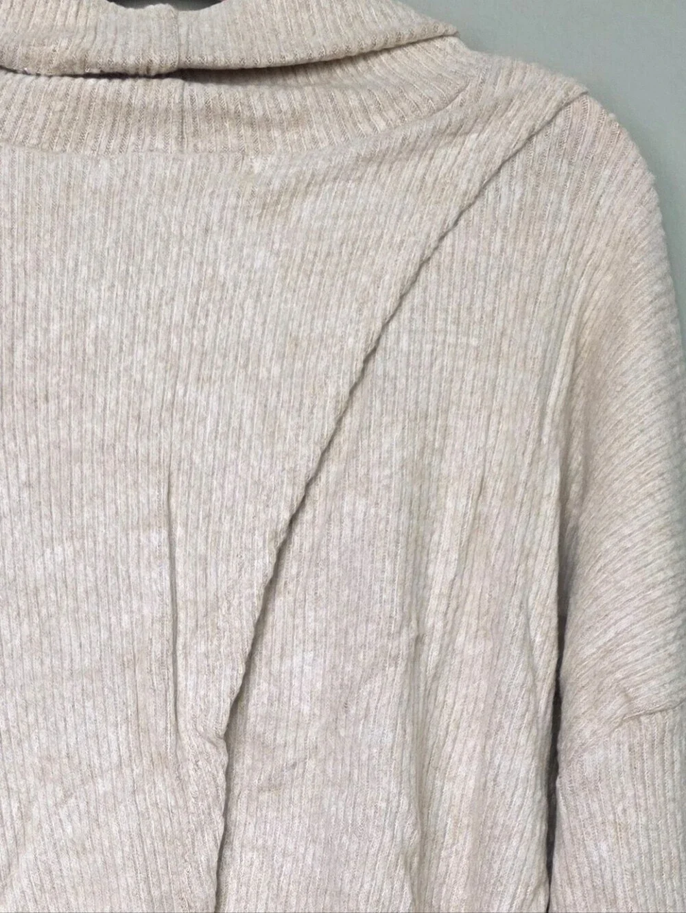 Lulus Cream Knit Turtleneck Bell Sleeve Overlap Split Back Sweater, Medium, NWT